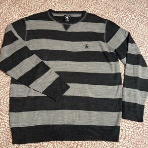 Beverly Hills Polo Club Men's Crewneck Sweater - Black and Gray Stripes